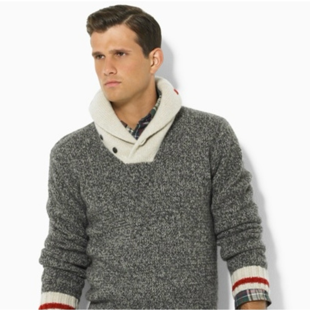 Roots Canada Wool Sweater Men’s L Grey Oat Mix | Collared